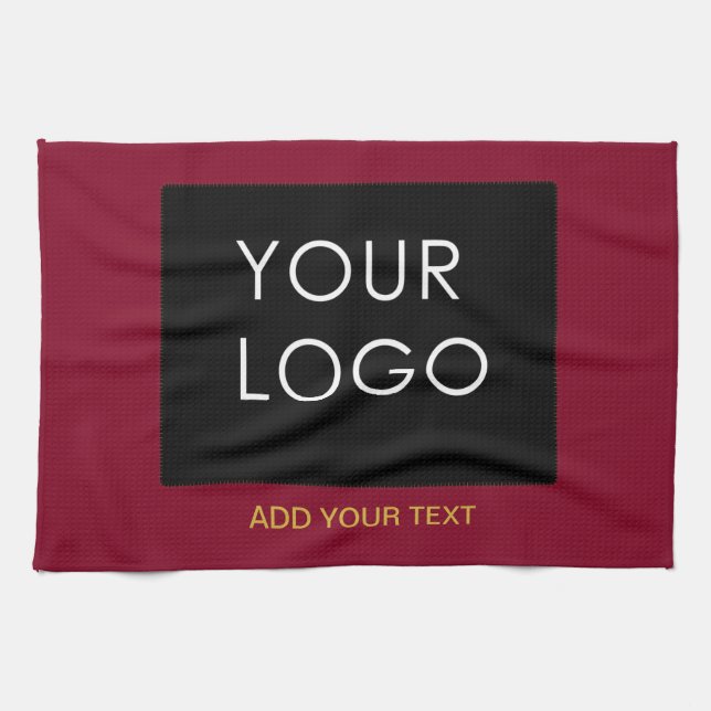 Burgundy Red Customisable Business Add Your Logo   Tea Towel (Horizontal)