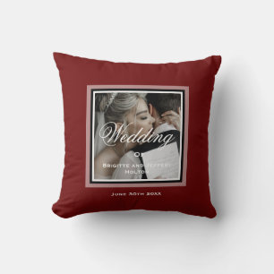 Burgundy red customisable wedding photo cushion