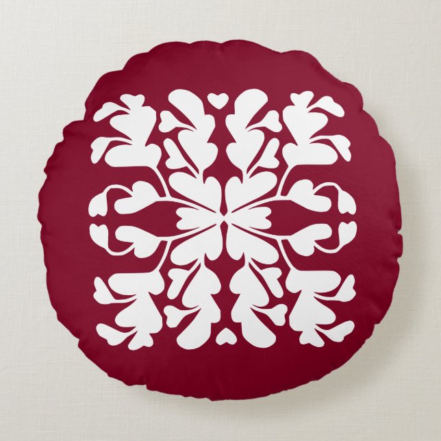 Burgundy red deco round cushion (Front)