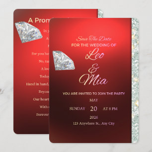 Burgundy Red Diamond & Silver Glitter Wedding Inv Invitation