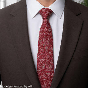Burgundy Red Doodle Christmas Sleigh Pattern Tie
