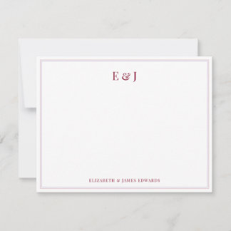 Burgundy Red Double Border Elegant Couple Monogram Card