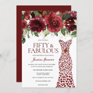 Burgundy Red Dress 50 & Fabulous 50th Birthday Invitation