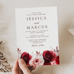 Burgundy Red Elegance: Red Rose Wedding  Invitation