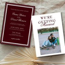 Burgundy Red Elegant Classic Photo Back Wedding