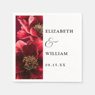 Burgundy Red Elegant Modern Floral Wedding Napkin