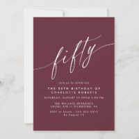 Burgundy Red | Elegant Script Maroon 50th Birthday
