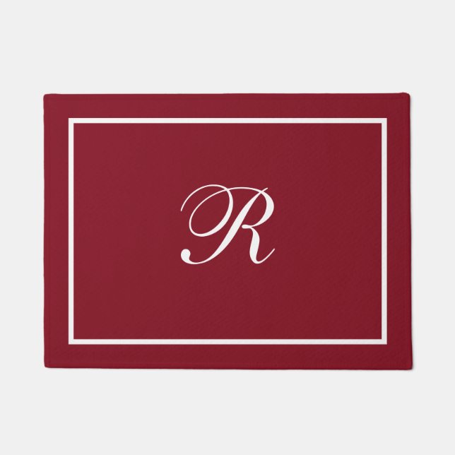 Burgundy Red Elegant Script Monogram Doormat (Front)