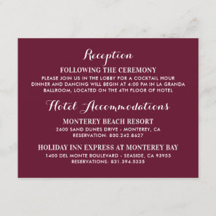 Burgundy Red Elegant Wedding Information Enclosure Card