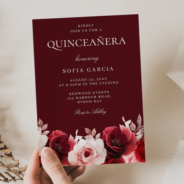 Burgundy Red Enchanted Red Rose Quinceanera Invitation (Creator Uploaded)