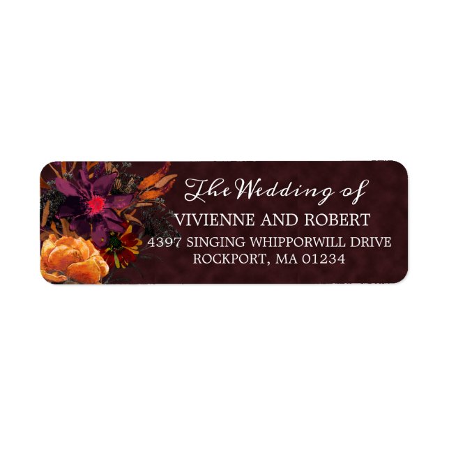 Burgundy Red Fall Flowers Wedding Return Address (Front)