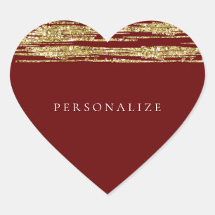 Burgundy Red Faux Glitter Stripes Heart Sticker