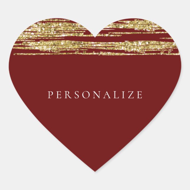 Burgundy Red Faux Glitter Stripes Heart Sticker (Front)