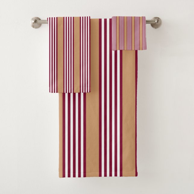 Burgundy red five stripes pattern bath towel set (Insitu)