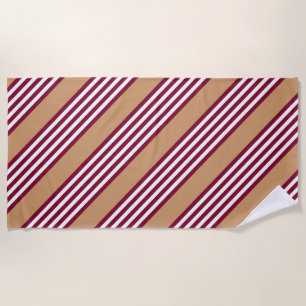 Burgundy red five stripes pattern beach towel