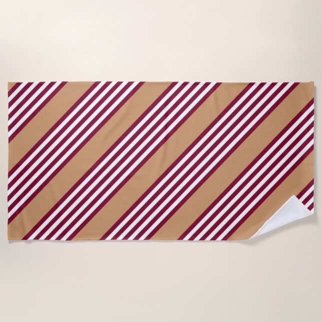 Burgundy red five stripes pattern beach towel (Front)