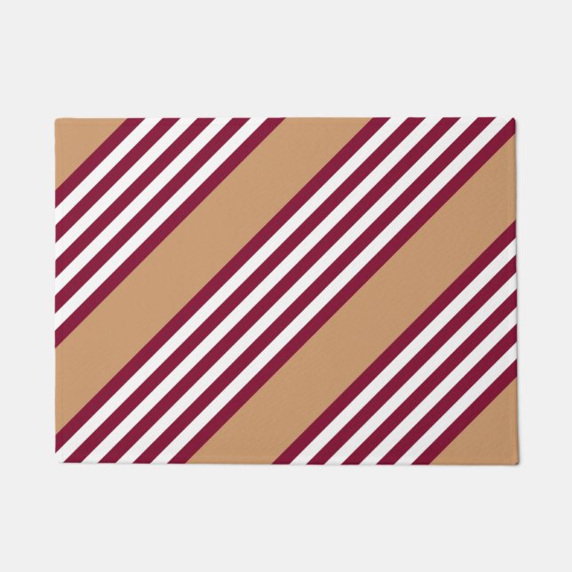 Burgundy red five stripes pattern doormat (Front)