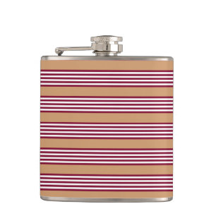 Burgundy red five stripes pattern hip flask