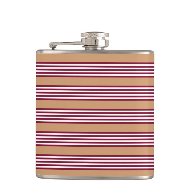 Burgundy red five stripes pattern hip flask (Front)