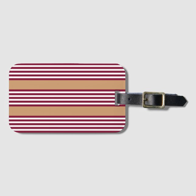 Burgundy red five stripes pattern luggage tag (Front Horizontal)