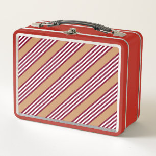 Burgundy red five stripes pattern metal lunch box