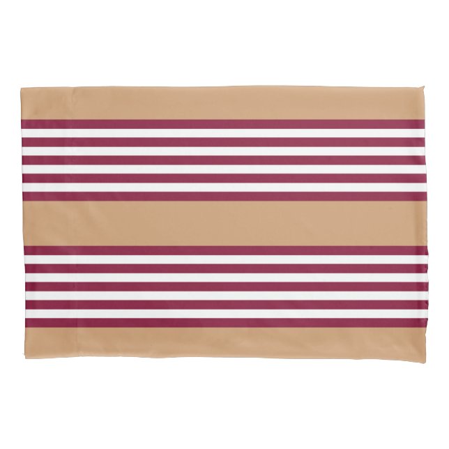 Burgundy red five stripes pattern pillowcase (Front)
