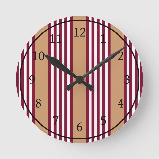 Burgundy red five stripes pattern round clock (Front)