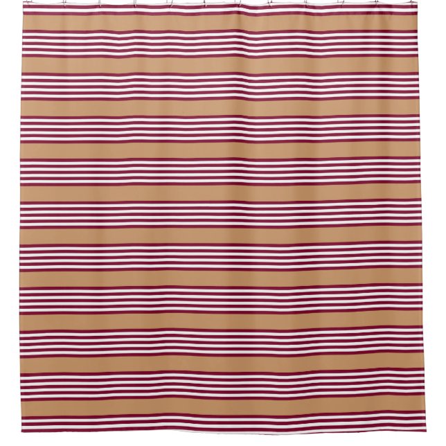 Burgundy red five stripes pattern shower curtain (Front)