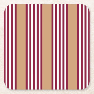 Burgundy red five stripes pattern square paper coaster