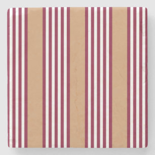 Burgundy red five stripes pattern stone coaster