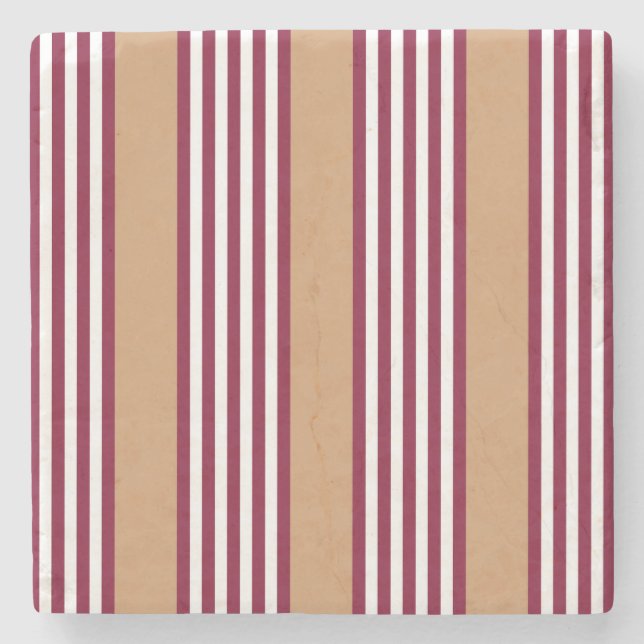 Burgundy red five stripes pattern stone coaster (Front)