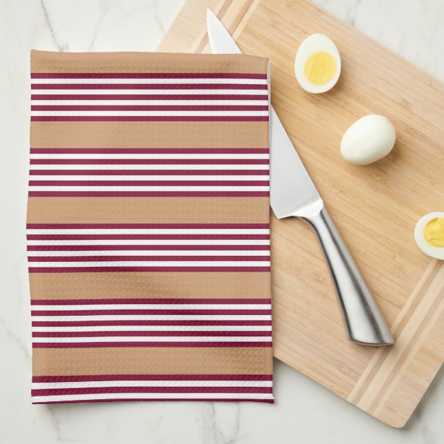 Burgundy red five stripes pattern tea towel (Quarter Fold)