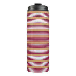 Burgundy red five stripes pattern thermal tumbler