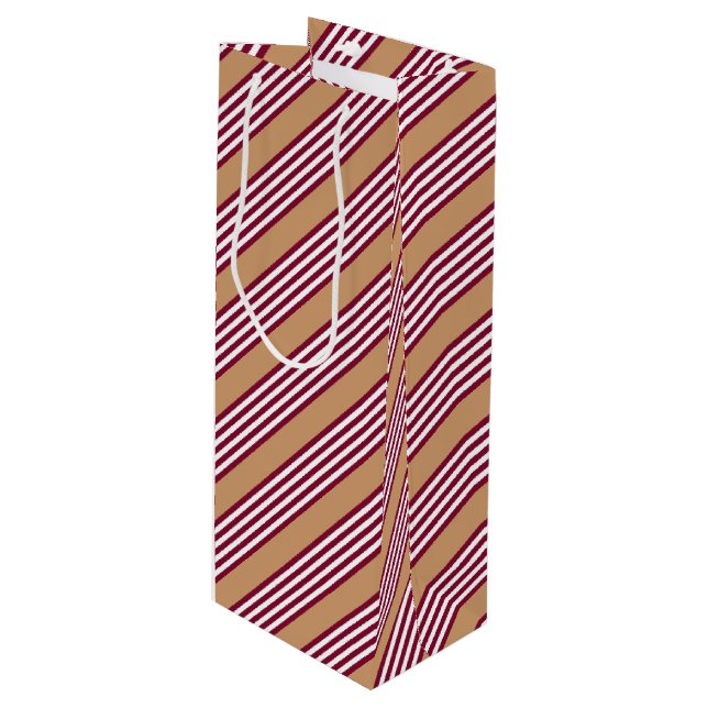 Burgundy red five stripes pattern wine gift bag (Front Angled)