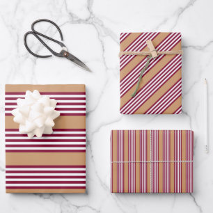 Burgundy red five stripes pattern wrapping paper sheet