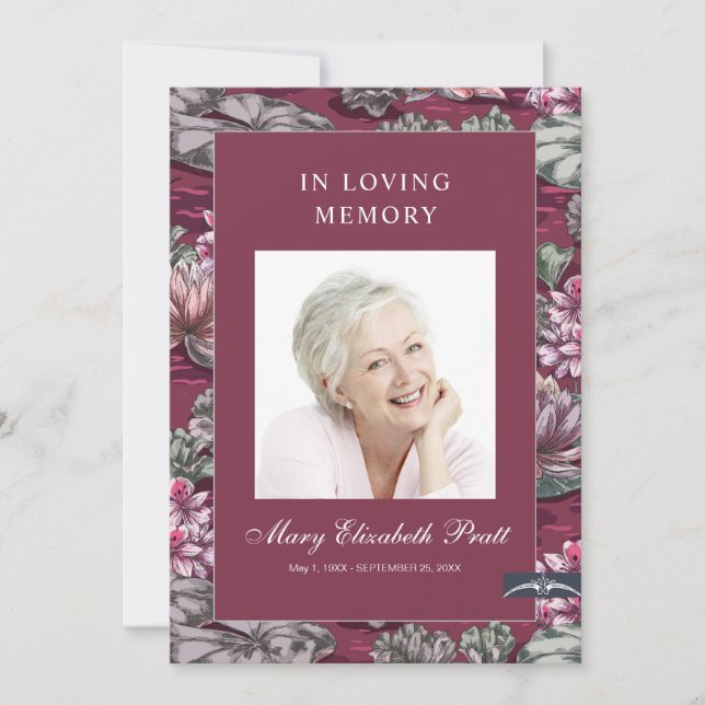 Burgundy Red Floral 3 Photo Funeral Program (Front)