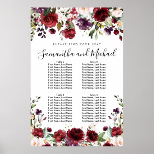 Burgundy Red Floral 4-Table Wedding Seating Chart