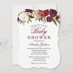 Burgundy Red Floral Baby Shower Invitation