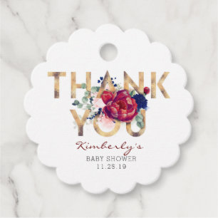 Burgundy Red Floral Baby Shower Thank You Favour Tags