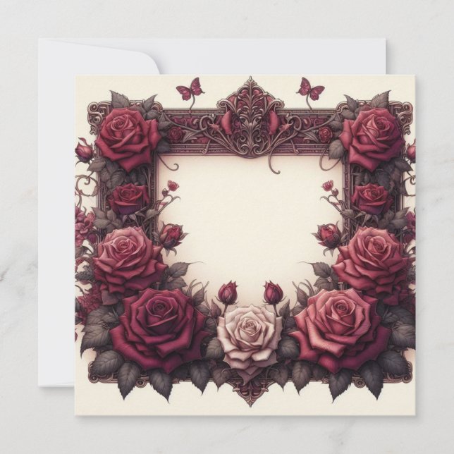 Burgundy Red Floral Blank Card Template Invitation (Front)
