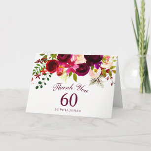 Burgundy Red Floral Boho 60th Birthday Thank You