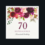 Burgundy Red Floral Boho 70th Birthday Party Napkin<br><div class="desc">Burgundy Red Floral Boho 70th Birthday Party 

See our store for matching invitation,  Envelope and napkins
Also matching coffee mugs</div>