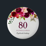 Burgundy Red Floral Boho 80th Birthday Party 6 Cm Round Badge<br><div class="desc">Burgundy Red Floral Boho 80th Birthday Party Button Gift

See matching items in Niche and Nest Store below</div>