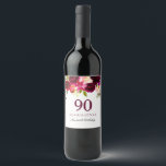 Burgundy Red Floral Boho 90th Birthday Party Wine Label<br><div class="desc">Burgundy Red Floral Boho 90th Birthday Party Wine Label

See our store for matching invitations and other party supplies for all birthdays.</div>