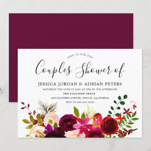 Burgundy Red Floral Boho Couples Shower Invite