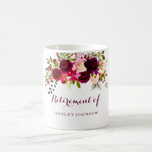Burgundy Red Floral Boho Retirement Party Gift Coffee Mug