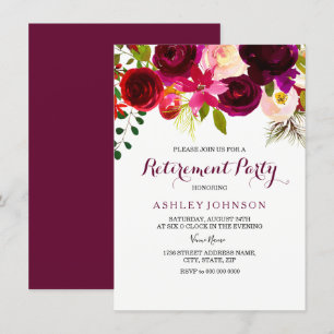 Burgundy Red Floral Boho Retirement Party Invite