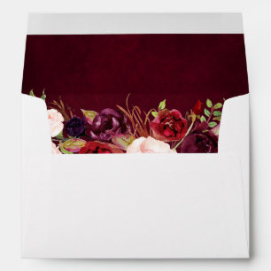 Burgundy Red Floral Boho Return Address Envelope