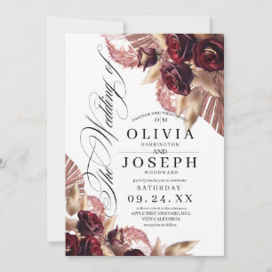 Burgundy Red Floral Boho Rustic Wedding Invitation