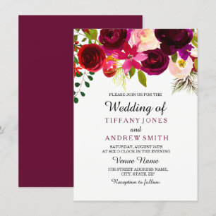 Burgundy Red Floral Boho Wedding Option 2 Invite